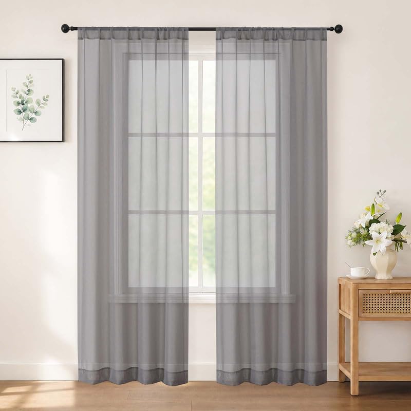 Chyhomenyc White Sheer Curtains 84 inch Long for Living Room, 2 Panels