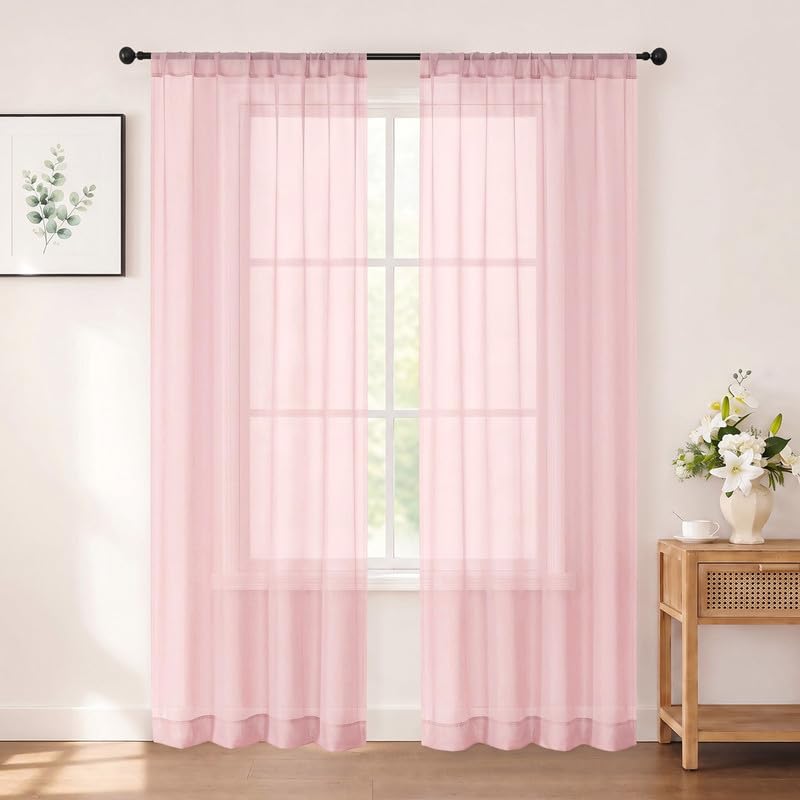 Chyhomenyc White Sheer Curtains 84 inch Long for Living Room, 2 Panels
