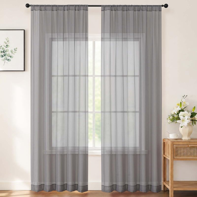 Chyhomenyc White Sheer Curtains 84 inch Long for Living Room, 2 Panels