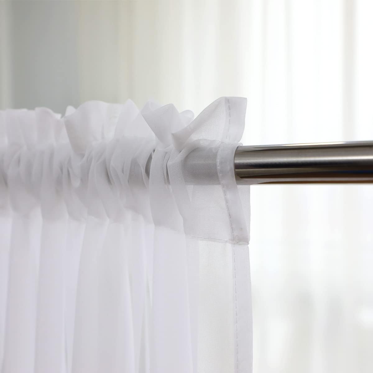 ABCHOME White Sheer Curtains 84 Inches Long 2 Panels,Rod Pocket Voile Semi Sheer Window Curtains for Kitchen, Bedroom and Living Room(White, 52 W x 84 L)
