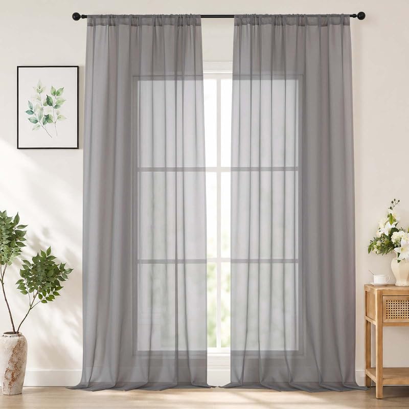 Chyhomenyc White Sheer Curtains 84 inch Long for Living Room, 2 Panels