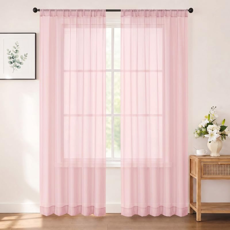 Chyhomenyc White Sheer Curtains 84 inch Long for Living Room, 2 Panels