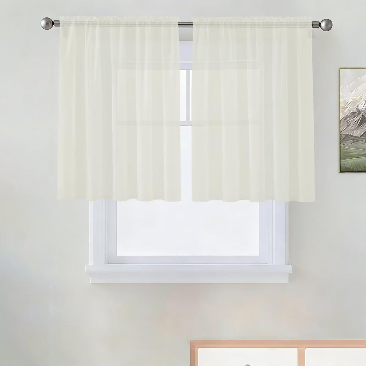 SpaceDresser Basic Rod Pocket Sheer Voile Window Curtain Panels White 1 Pair 2 Panels 52 Width 84 Inch Long for Kitchen Bedroom Children Living Room Yard(White,52 W x 84 L)