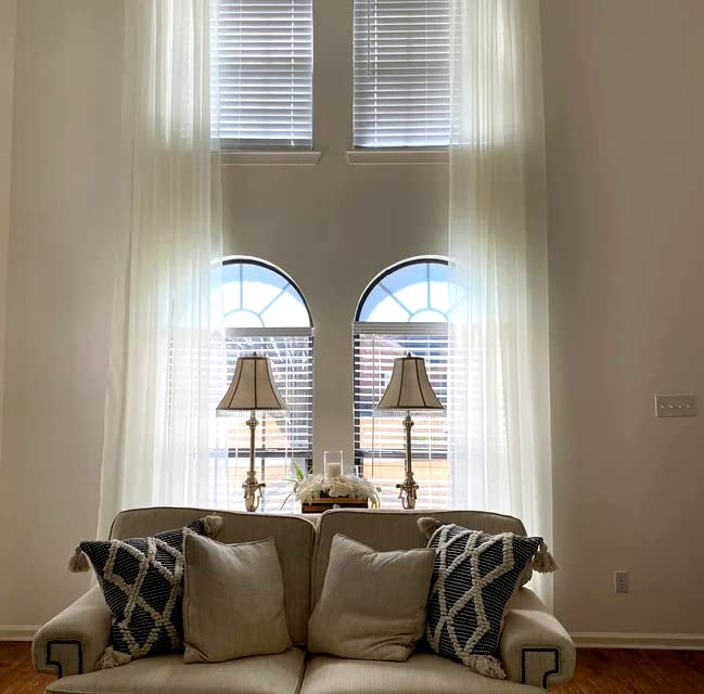 Ikiriska Extra Long Sheer Voile Curtain Sheer Voile with Pocket top (1 Panel) Custom Made (White, 9 ft)