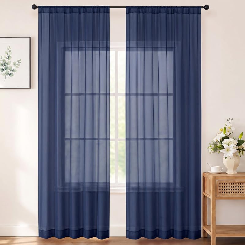 Chyhomenyc White Sheer Curtains 84 inch Long for Living Room, 2 Panels