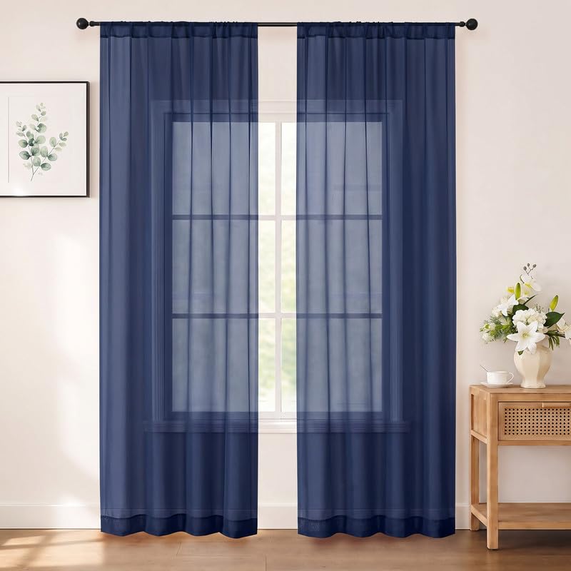 Chyhomenyc White Sheer Curtains 84 inch Long for Living Room, 2 Panels