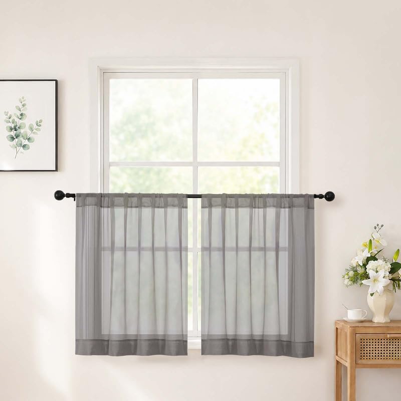 Chyhomenyc White Sheer Curtains 84 inch Long for Living Room, 2 Panels