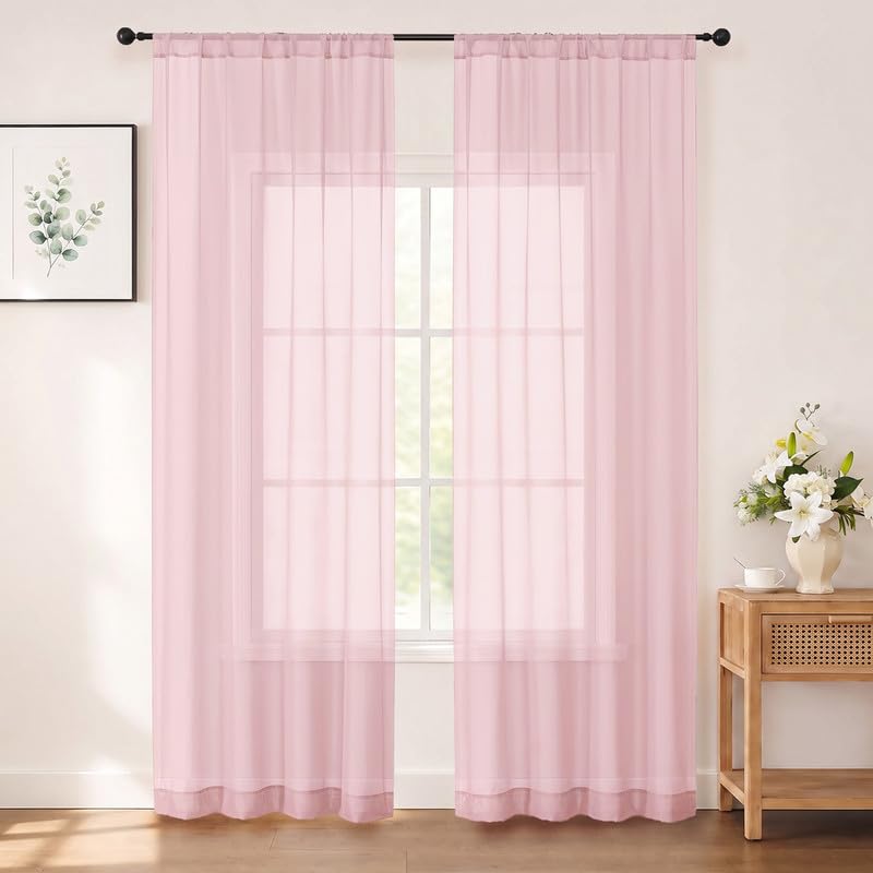 Chyhomenyc White Sheer Curtains 84 inch Long for Living Room, 2 Panels