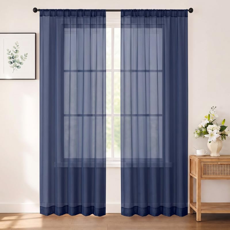 Chyhomenyc White Sheer Curtains 84 inch Long for Living Room, 2 Panels