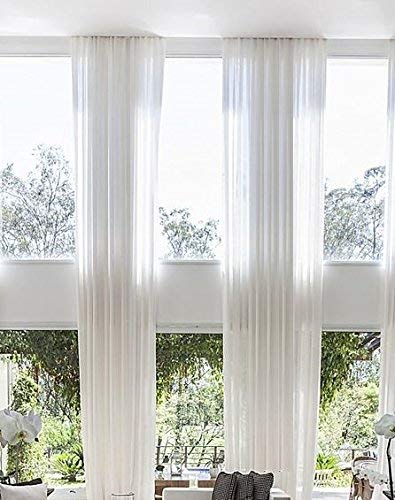 Ikiriska Extra Long Sheer Voile Curtain Sheer Voile with Pocket top (1 Panel) Custom Made (White, 9 ft)