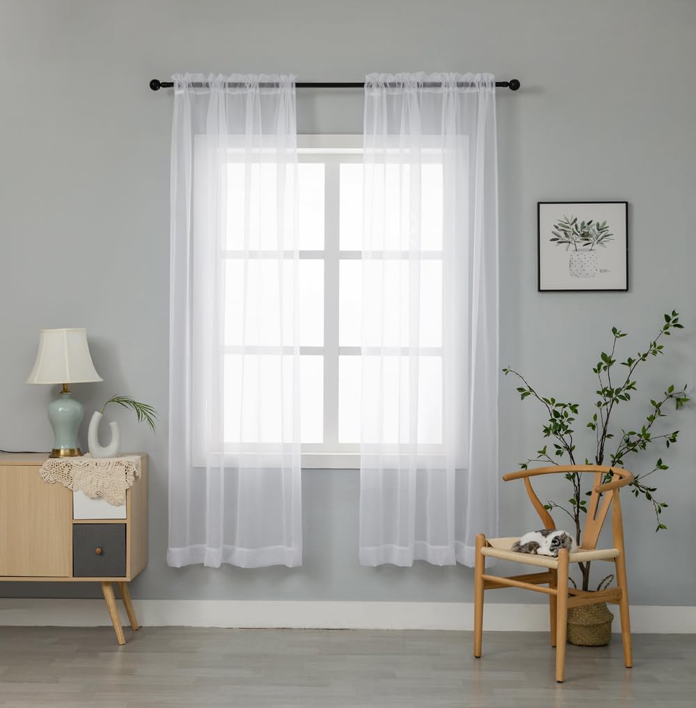 WPM Yellow Color Sheer Curtains 58" Wide x 84" Long 2 Panels Livingroom Window Treatment Rod Pocket Sheer Voile for Bedroom, Kitchen, Children Room Fully Stitched and Hemmed