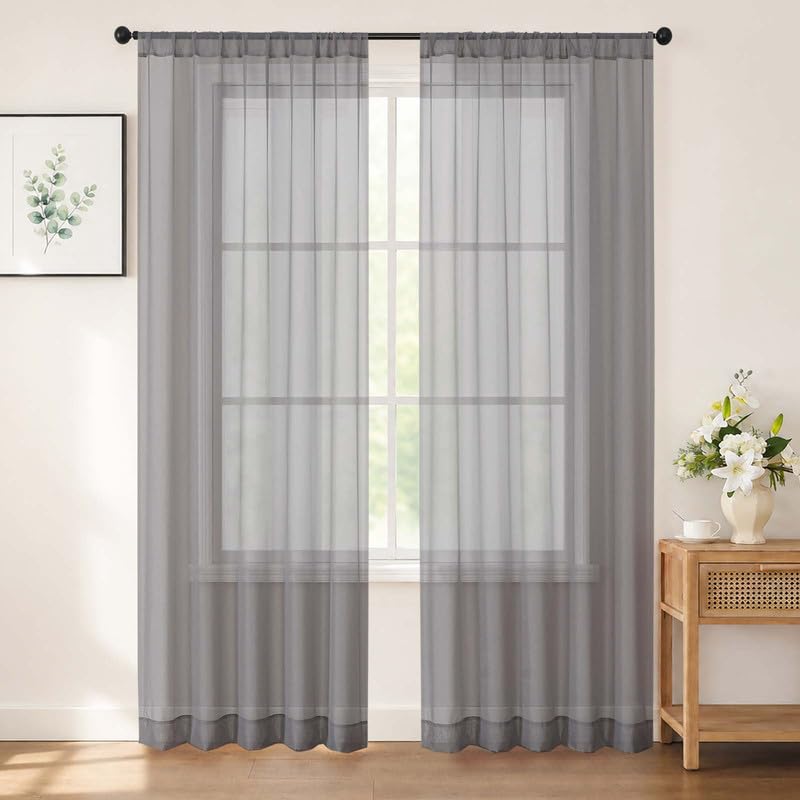 Chyhomenyc White Sheer Curtains 84 inch Long for Living Room, 2 Panels