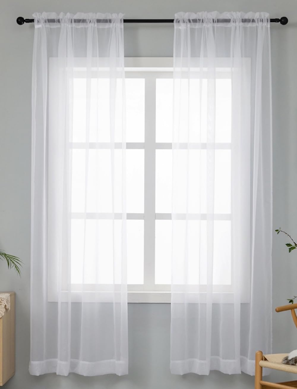 WPM Yellow Color Sheer Curtains 58" Wide x 84" Long 2 Panels Livingroom Window Treatment Rod Pocket Sheer Voile for Bedroom, Kitchen, Children Room Fully Stitched and Hemmed