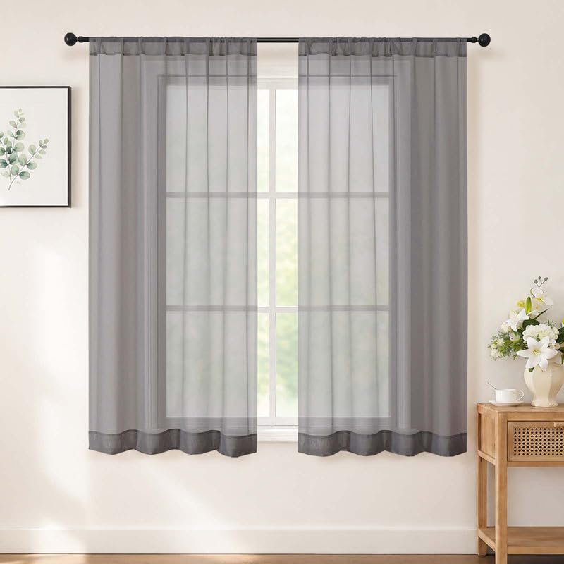 Chyhomenyc White Sheer Curtains 84 inch Long for Living Room, 2 Panels