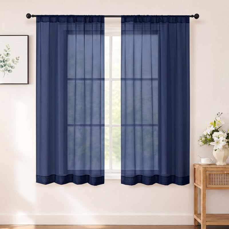Chyhomenyc White Sheer Curtains 84 inch Long for Living Room, 2 Panels