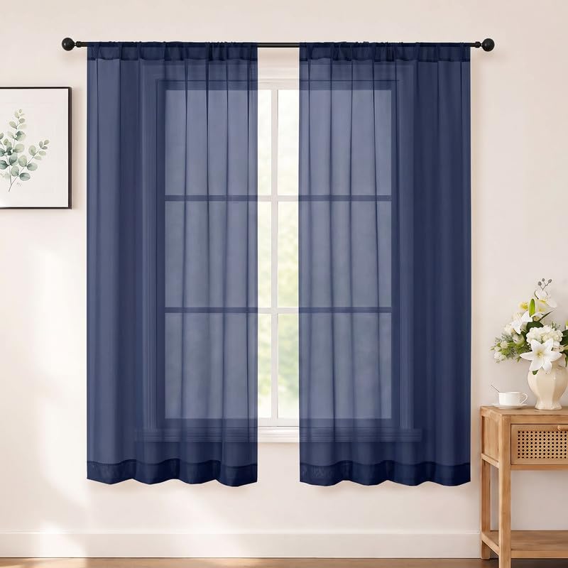 Chyhomenyc White Sheer Curtains 84 inch Long for Living Room, 2 Panels
