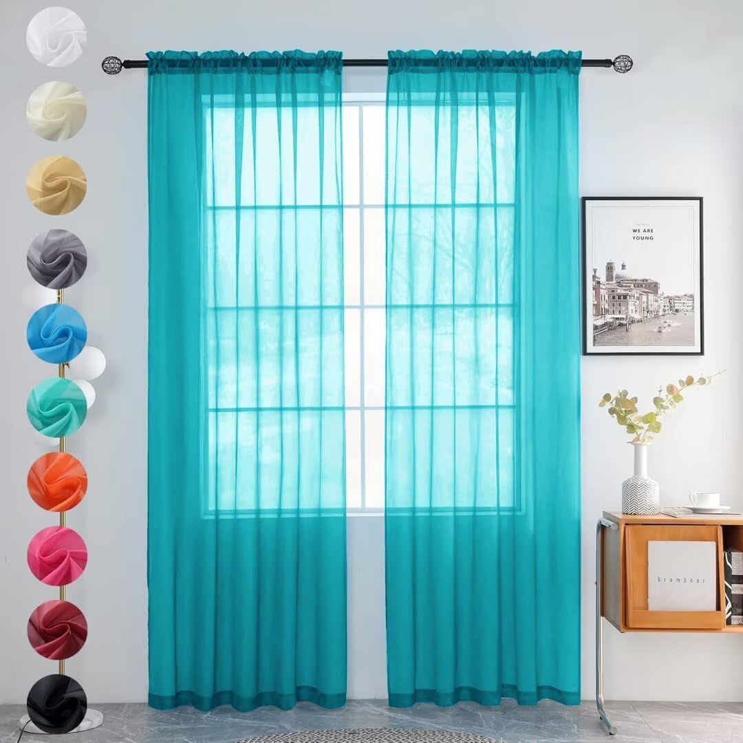 youleyar Solid Sheer Rod Pocket Curtain Voile Draperies 2 Panels White Beige Black Grey Coffee 52 Inch Width 84 Inch Long 1 Pair for Kitchen Bedroom Children Living Room Yard (Orange,52Wｘ84L)