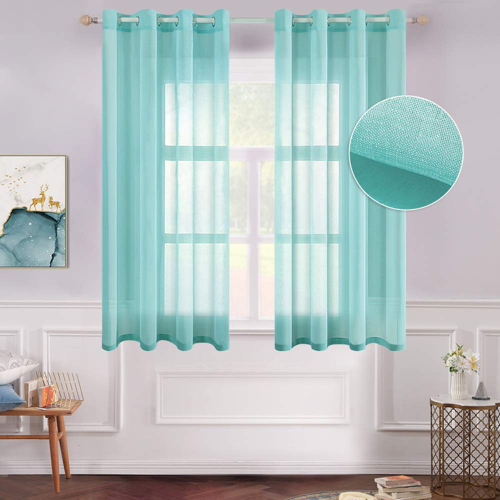 MIULEE Ivory Sheer Curtains Linen Textured Panels 54X84 Inches