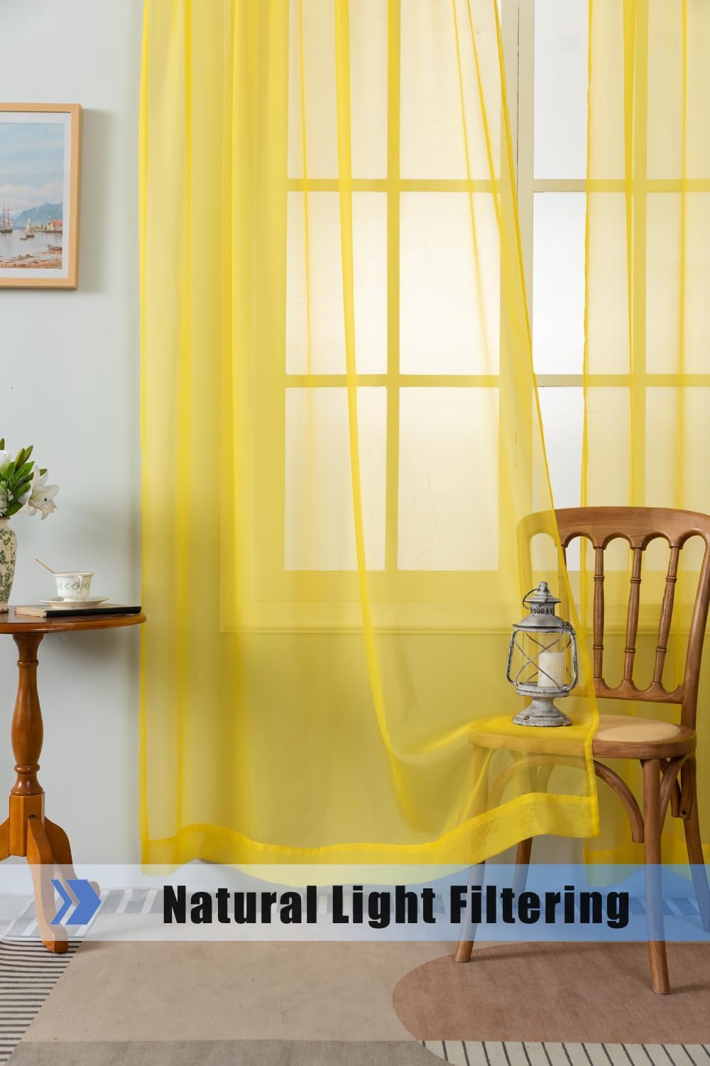WPM Yellow Color Sheer Curtains 58" Wide x 84" Long 2 Panels Livingroom Window Treatment Rod Pocket Sheer Voile for Bedroom, Kitchen, Children Room Fully Stitched and Hemmed