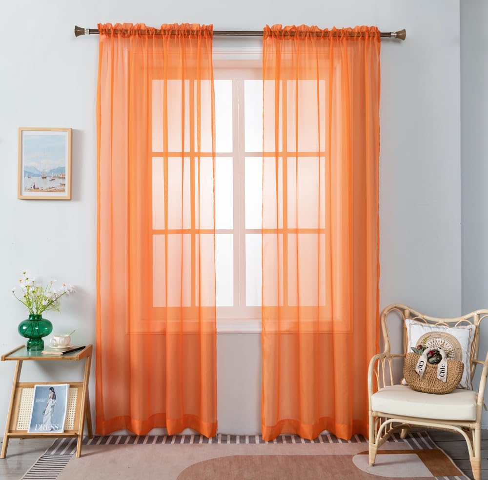 WPM Yellow Color Sheer Curtains 58" Wide x 84" Long 2 Panels Livingroom Window Treatment Rod Pocket Sheer Voile for Bedroom, Kitchen, Children Room Fully Stitched and Hemmed