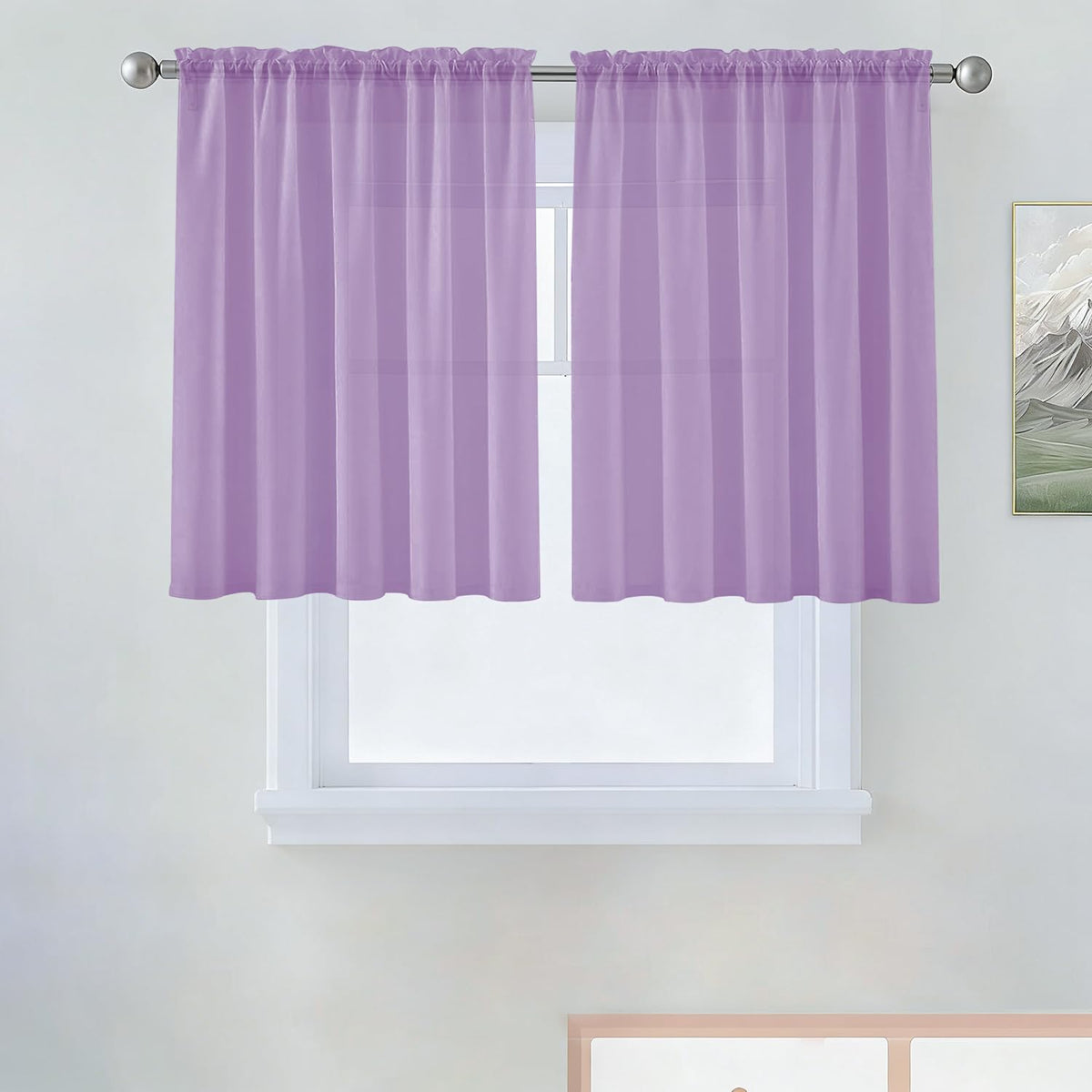 SpaceDresser Basic Rod Pocket Sheer Voile Window Curtain Panels White 1 Pair 2 Panels 52 Width 84 Inch Long for Kitchen Bedroom Children Living Room Yard(White,52 W x 84 L)