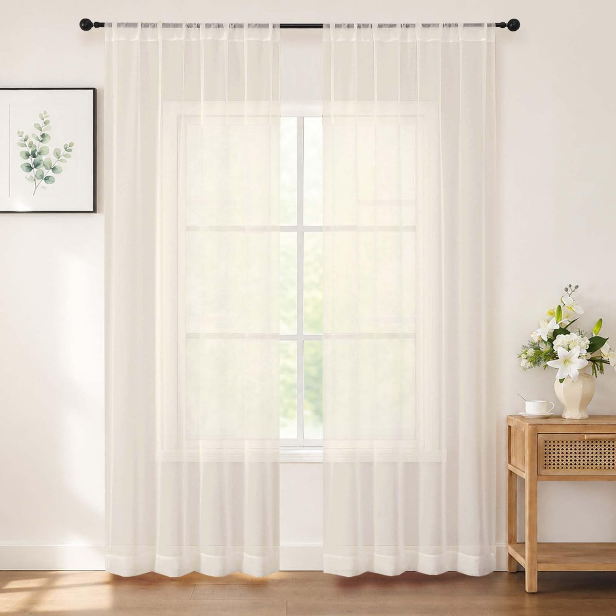 Chyhomenyc White Sheer Curtains 84 inch Long for Living Room, 2 Panels