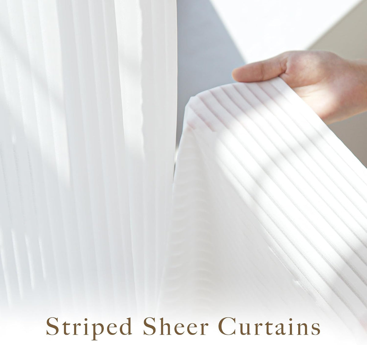 NICETOWN White Striped Sheer Curtains 96 inches Long for Living Room 2 Panels, Non-See-Through Semi Chiffon Grommet Window Treatment Light Filtering Drapes for Home Office Bedroom 52" Wide