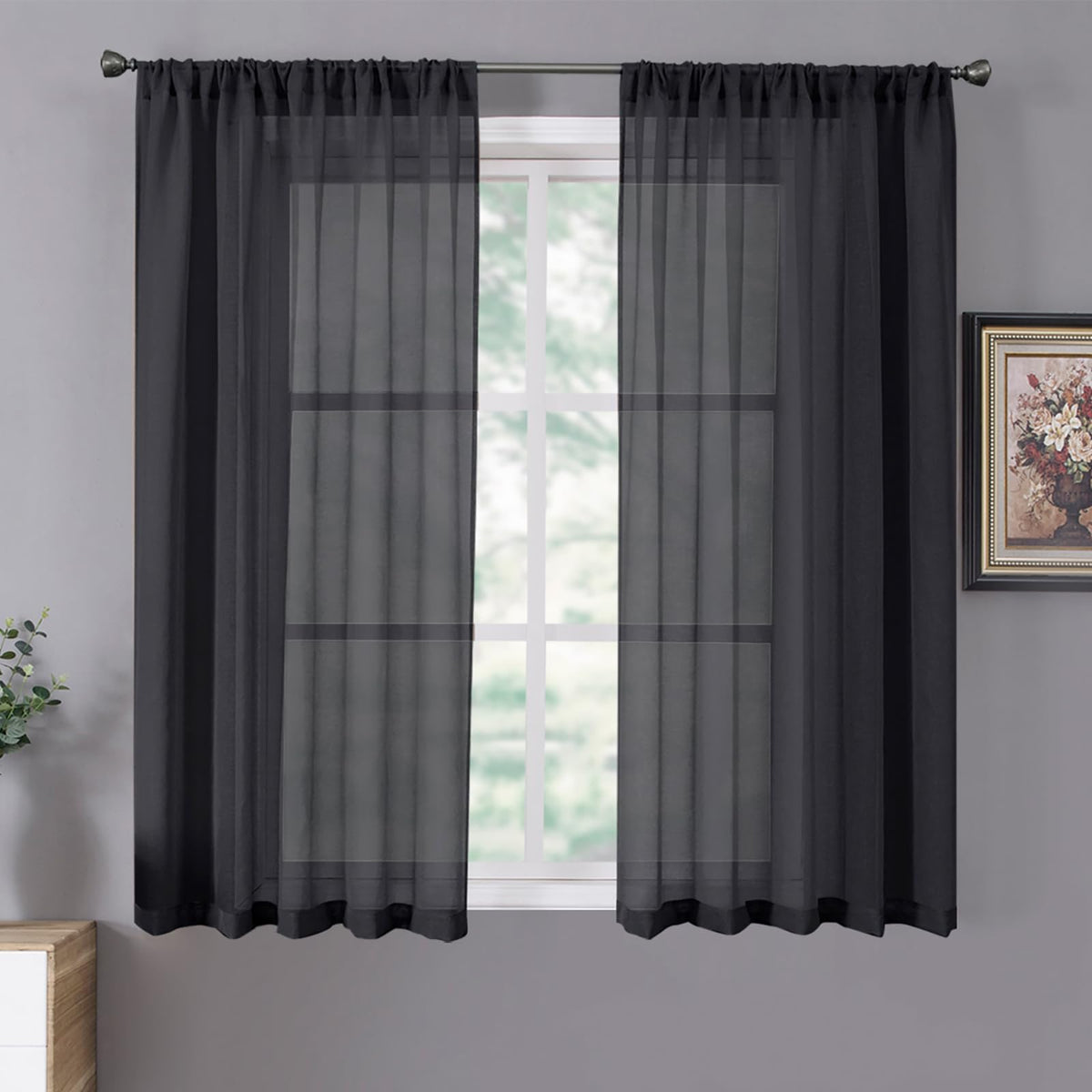 Tollpiz Sheer Curtains Linen Textured Bedroom Curtain Sheers Light Filtering Rod Pocket Voile Curtains for Living Room, 54 x 63 inches Long, White, Set of 2 Panels