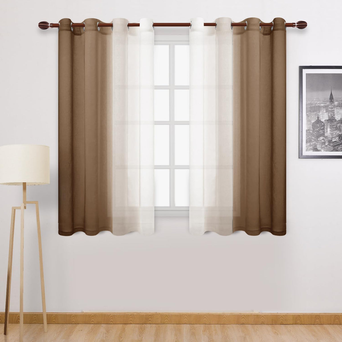 DWCN Blue Linen Ombre Sheer Curtains - Semi Voile Gradient Grommet Top Curtains for Bedroom and Living Room, Set of 2 Window Curtain Panels, 52 x 84 Inches Long, Denim Blue