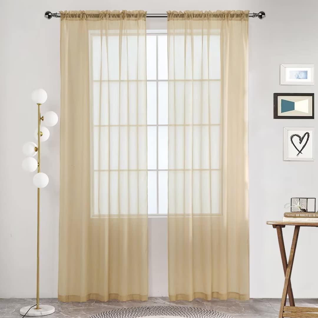 SpaceDresser Basic Rod Pocket Sheer Voile Window Curtain Panels White 1 Pair 2 Panels 52 Width 84 Inch Long for Kitchen Bedroom Children Living Room Yard(White,52 W x 84 L)