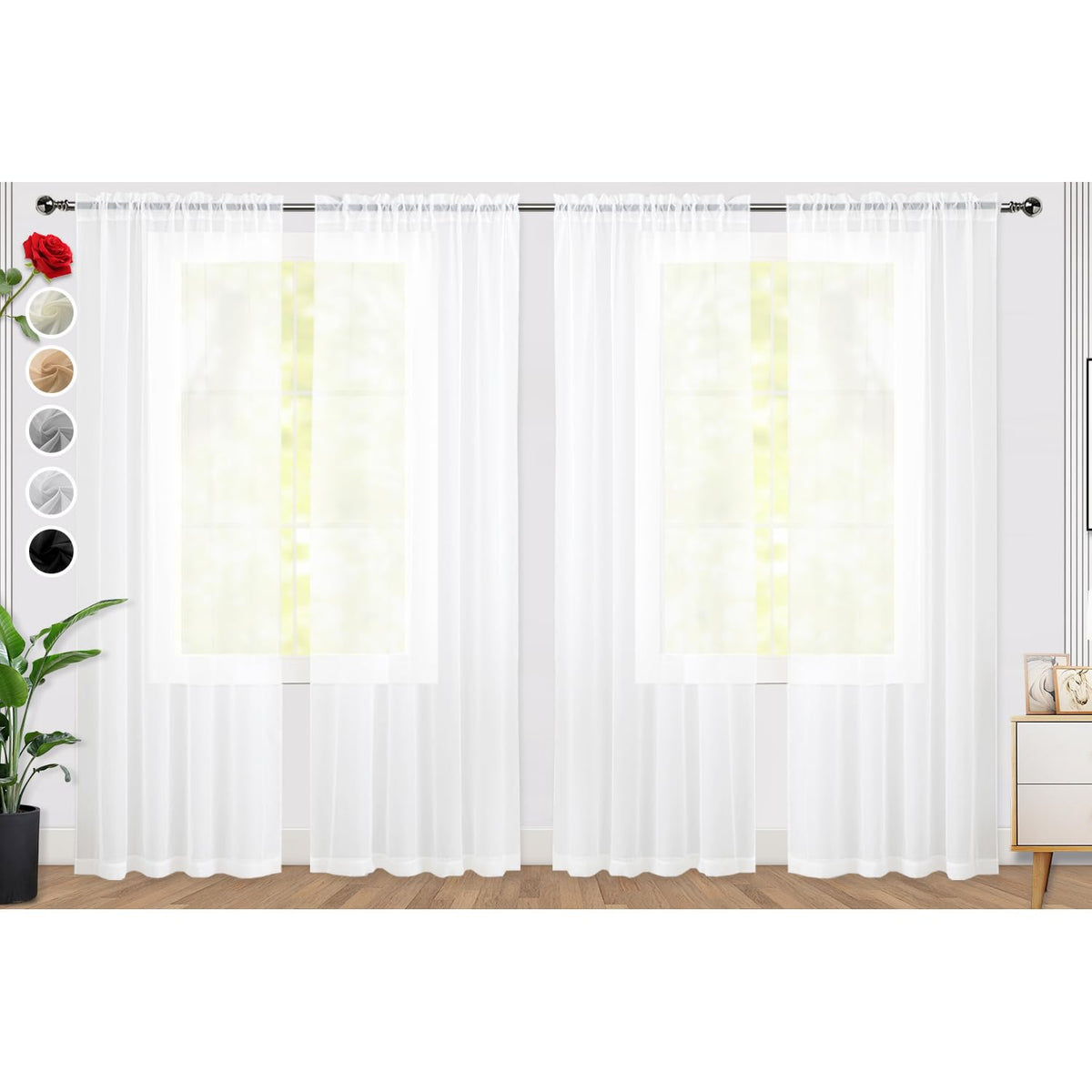 SpaceDresser Basic Rod Pocket Sheer Voile Window Curtain Panels White 1 Pair 2 Panels 52 Width 84 Inch Long for Kitchen Bedroom Children Living Room Yard(White,52 W x 84 L)