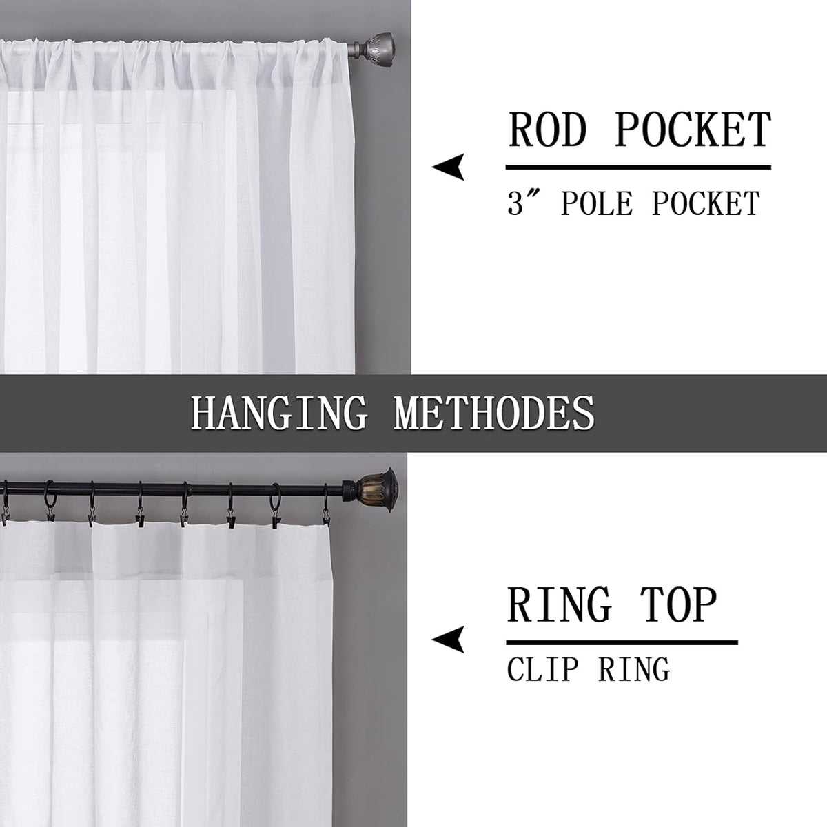 Tollpiz Sheer Curtains Linen Textured Bedroom Curtain Sheers Light Filtering Rod Pocket Voile Curtains for Living Room, 54 x 63 inches Long, White, Set of 2 Panels
