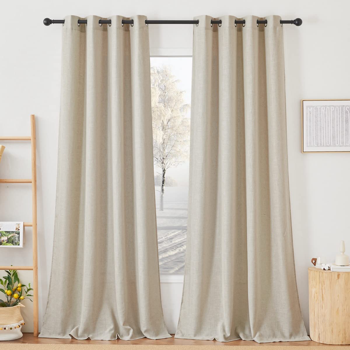 NICETOWN White Sheer Linen Curtains 84 Inch Length 2 Panels Set, W52xL84