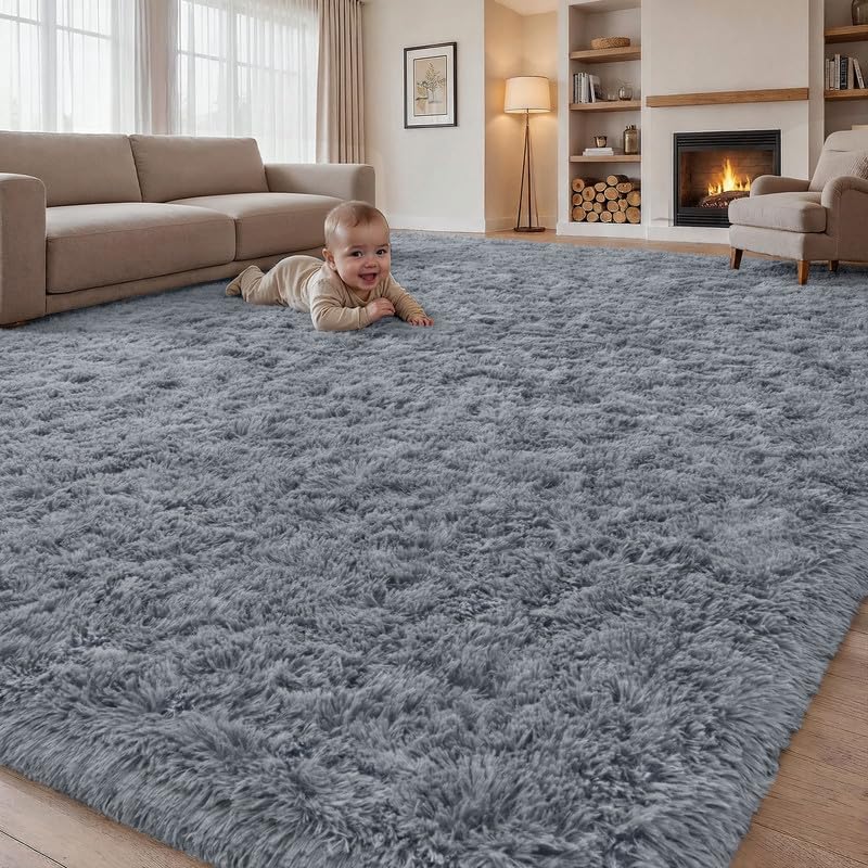 5x7 Area Rug Living Room: Bedroom Fluffy Shag Fuzzy Carpet Black