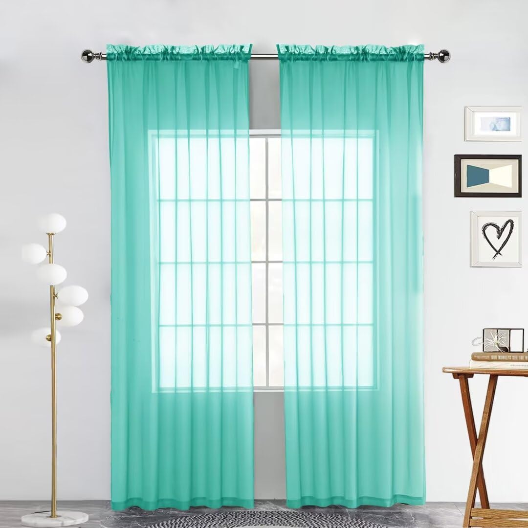 SpaceDresser Basic Rod Pocket Sheer Voile Window Curtain Panels White 1 Pair 2 Panels 52 Width 84 Inch Long for Kitchen Bedroom Children Living Room Yard(White,52 W x 84 L)
