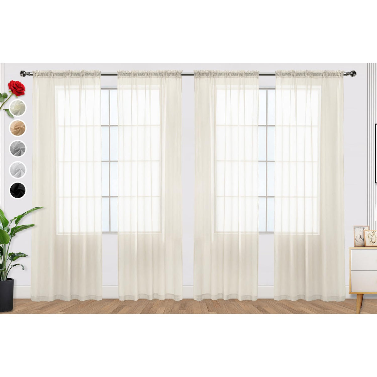 SpaceDresser Basic Rod Pocket Sheer Voile Window Curtain Panels White 1 Pair 2 Panels 52 Width 84 Inch Long for Kitchen Bedroom Children Living Room Yard(White,52 W x 84 L)