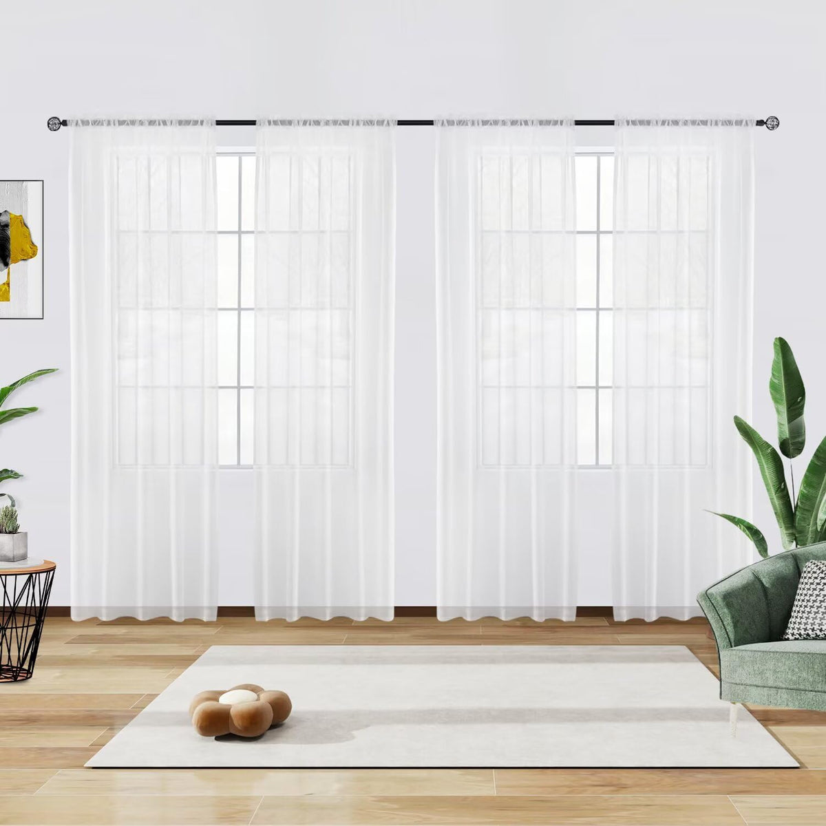 youleyar Solid Sheer Rod Pocket Curtain Voile Draperies 2 Panels White Beige Black Grey Coffee 52 Inch Width 84 Inch Long 1 Pair for Kitchen Bedroom Children Living Room Yard (Orange,52Wｘ84L)