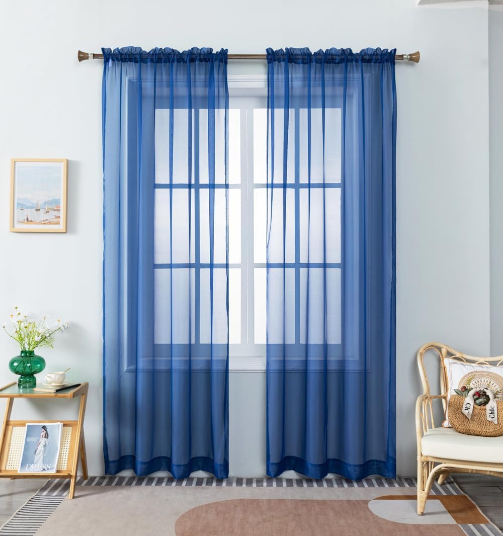 WPM Yellow Color Sheer Curtains 58" Wide x 84" Long 2 Panels Livingroom Window Treatment Rod Pocket Sheer Voile for Bedroom, Kitchen, Children Room Fully Stitched and Hemmed