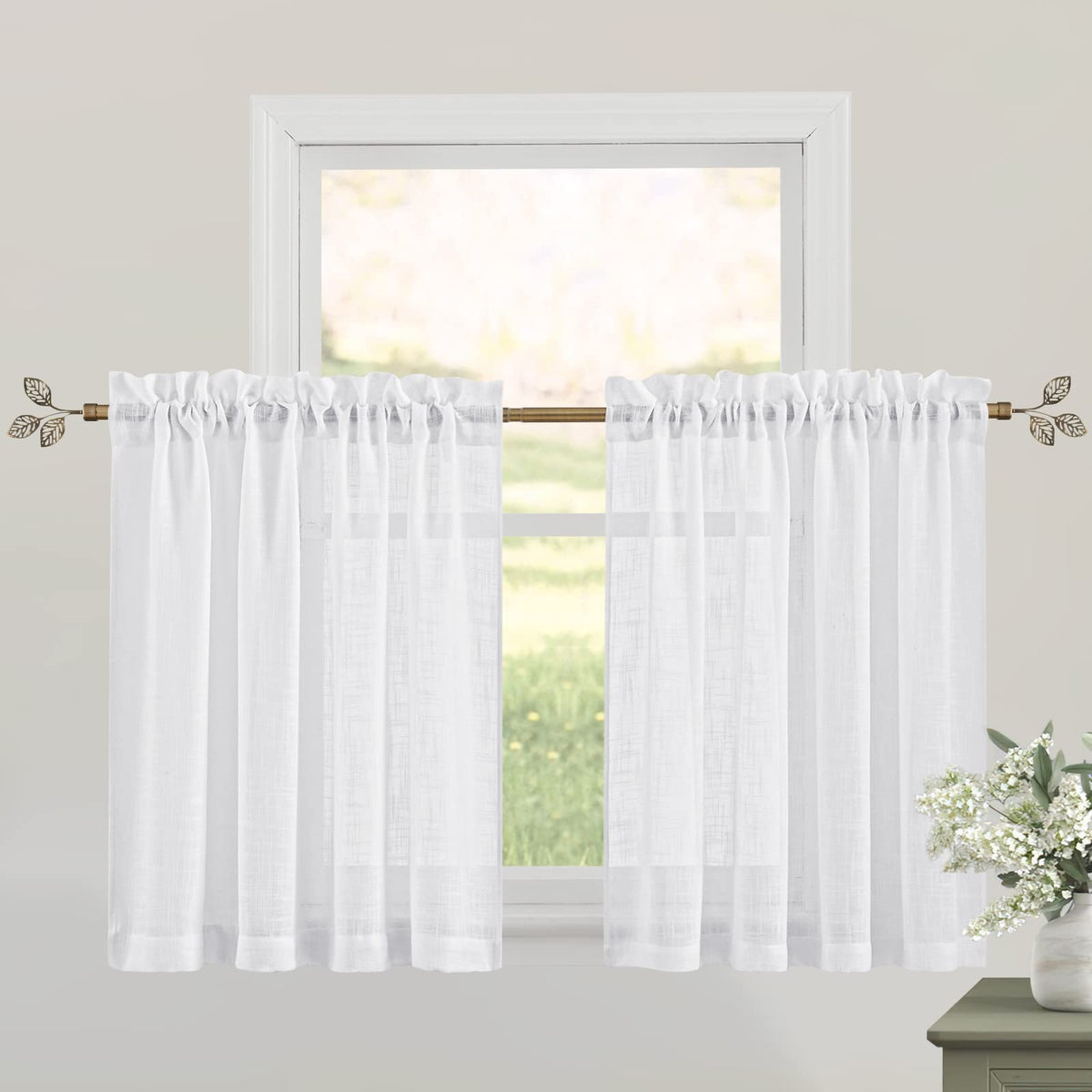 RYB HOME White Semi Sheer Curtains 84 inches Long for Living Room