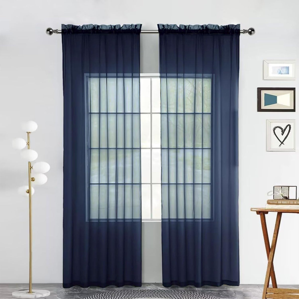 SpaceDresser Basic Rod Pocket Sheer Voile Window Curtain Panels White 1 Pair 2 Panels 52 Width 84 Inch Long for Kitchen Bedroom Children Living Room Yard(White,52 W x 84 L)
