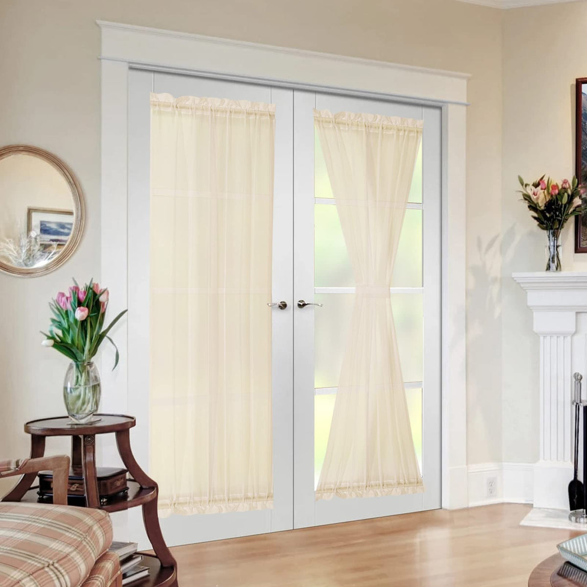MIULEE White 54 Wide and 72 Inches Length French Door Sheer Curtains