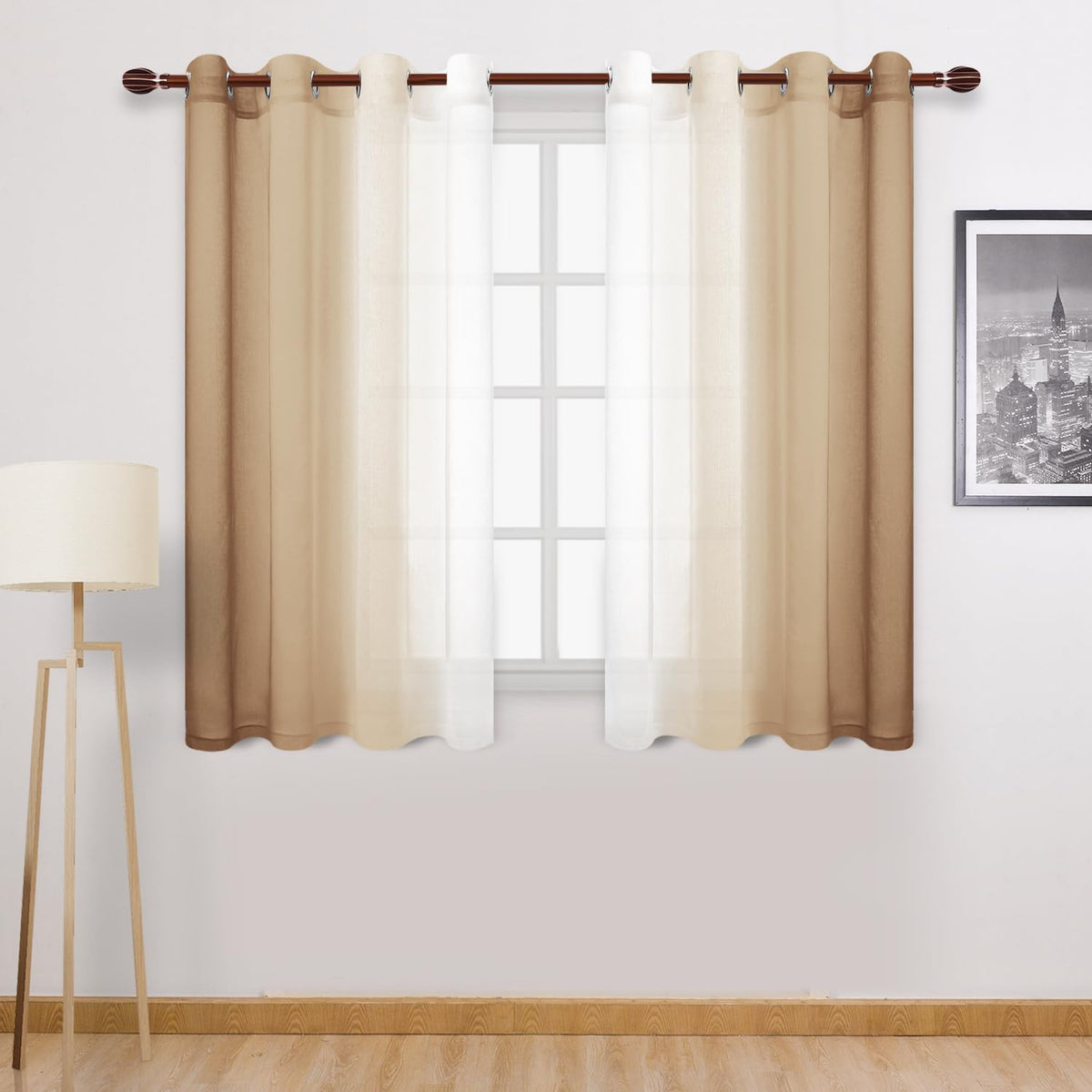 DWCN Blue Linen Ombre Sheer Curtains - Semi Voile Gradient Grommet Top Curtains for Bedroom and Living Room, Set of 2 Window Curtain Panels, 52 x 84 Inches Long, Denim Blue