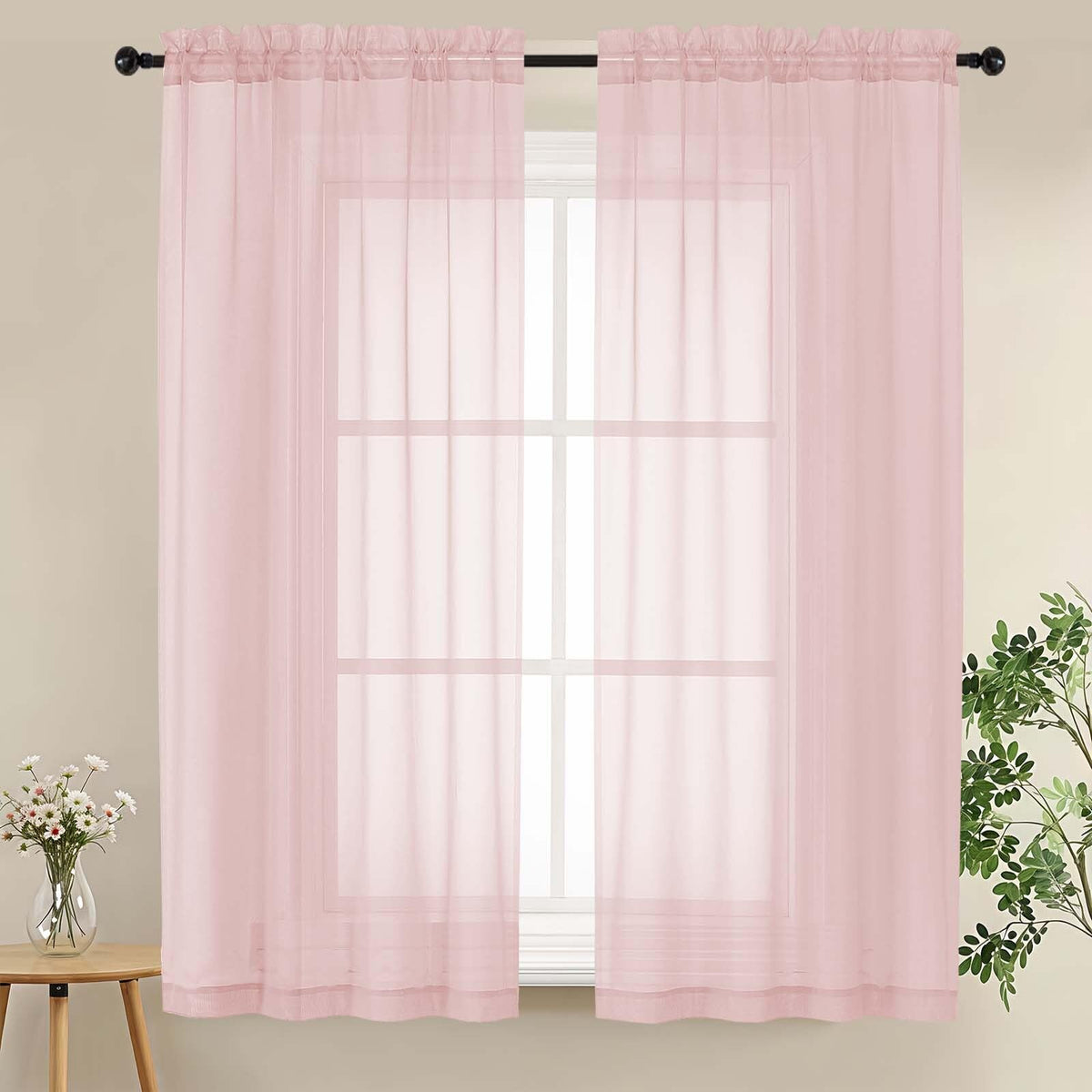 LIVEKID White Sheer Curtains 84 Inches Long 2 Panels - Light Filtering Breathable Voile Textured Sheer Curtains for Bedroom/Living Room, Rod Pocket Soft Elagant & Airy Solid Drapes, W42 x L84