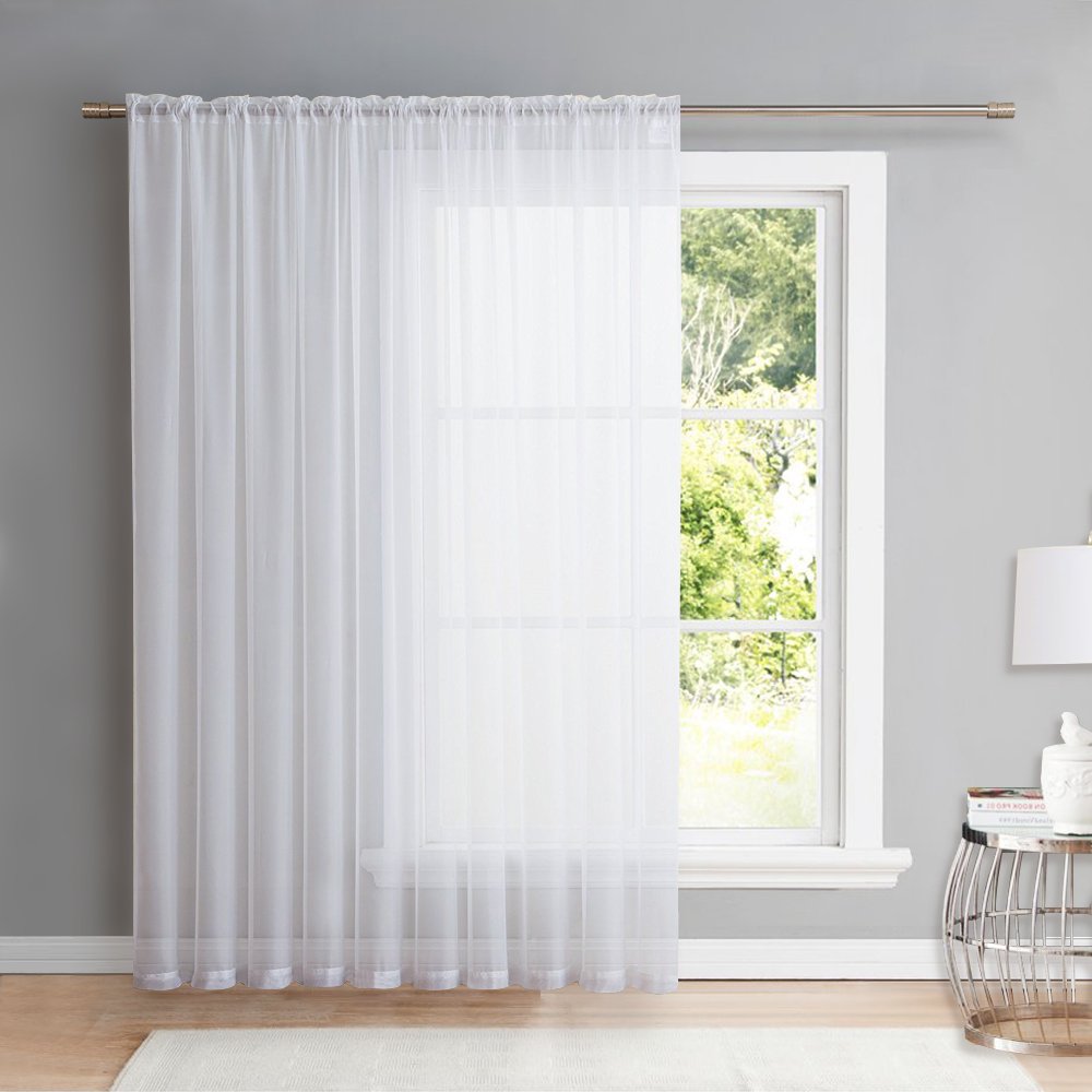 NICETOWN Sheer Curtain for Sliding Door - Extra Width & Length Solid Voile Window Drape Panel for Patio/Living Room (1 Piece, W100 x L108, White)