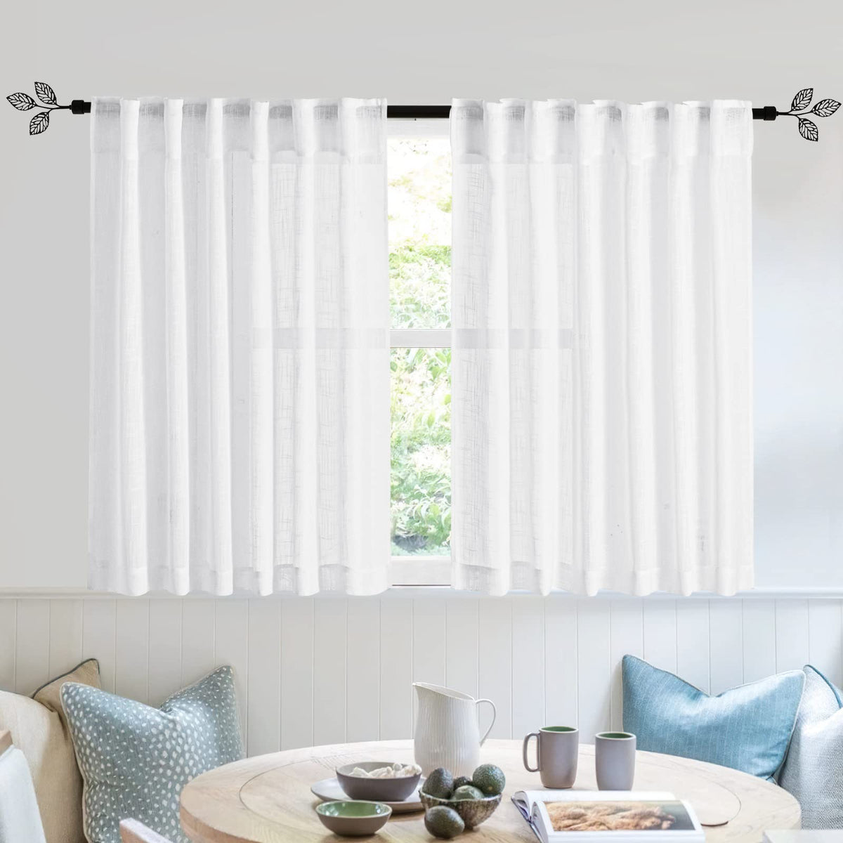 RYB HOME White Sheer Curtains for Living Room Patio Glass Door, W52 x L95