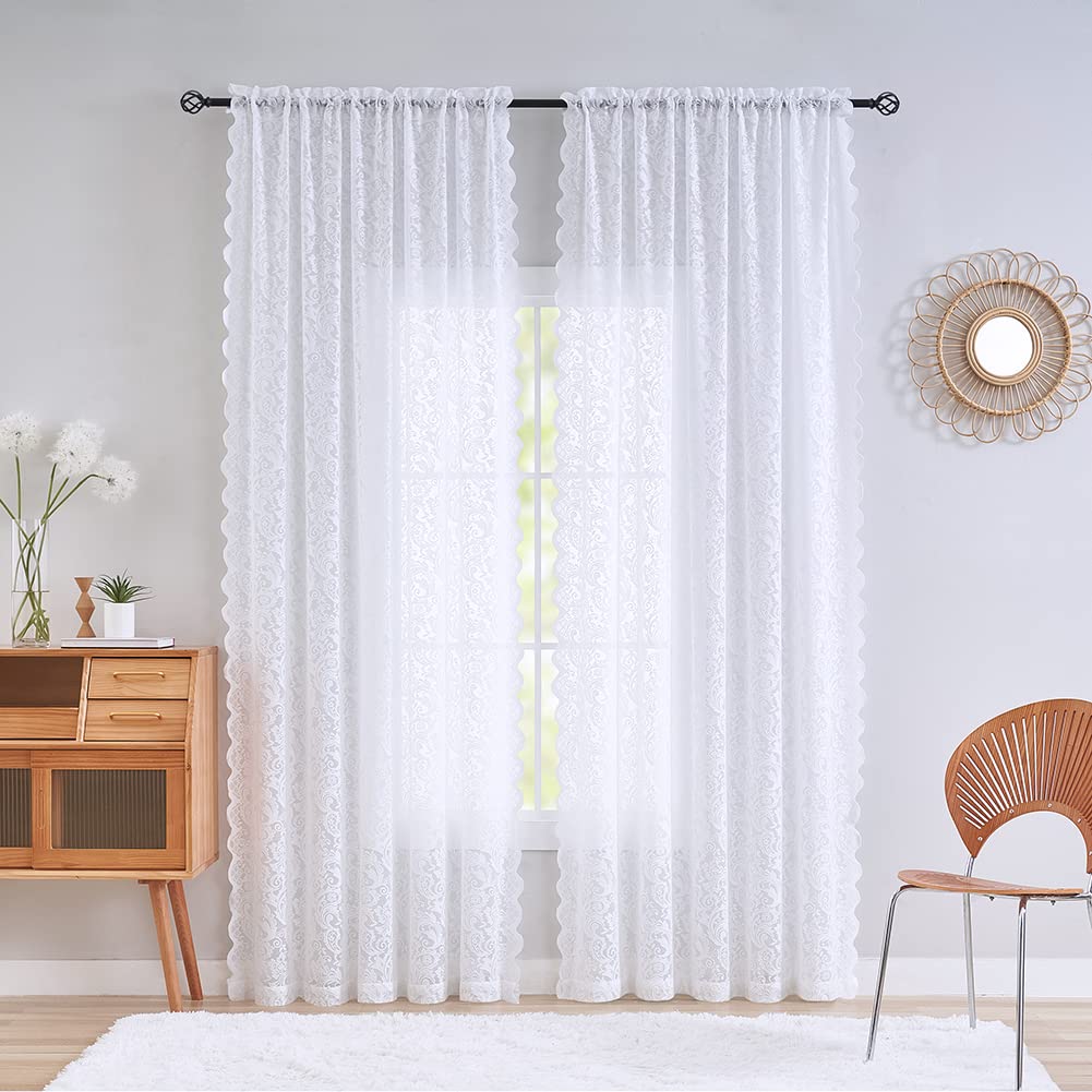 ALIGOGO Black Lace Curtains for Bedroom, Gothic Style, 52W x 63L Inch