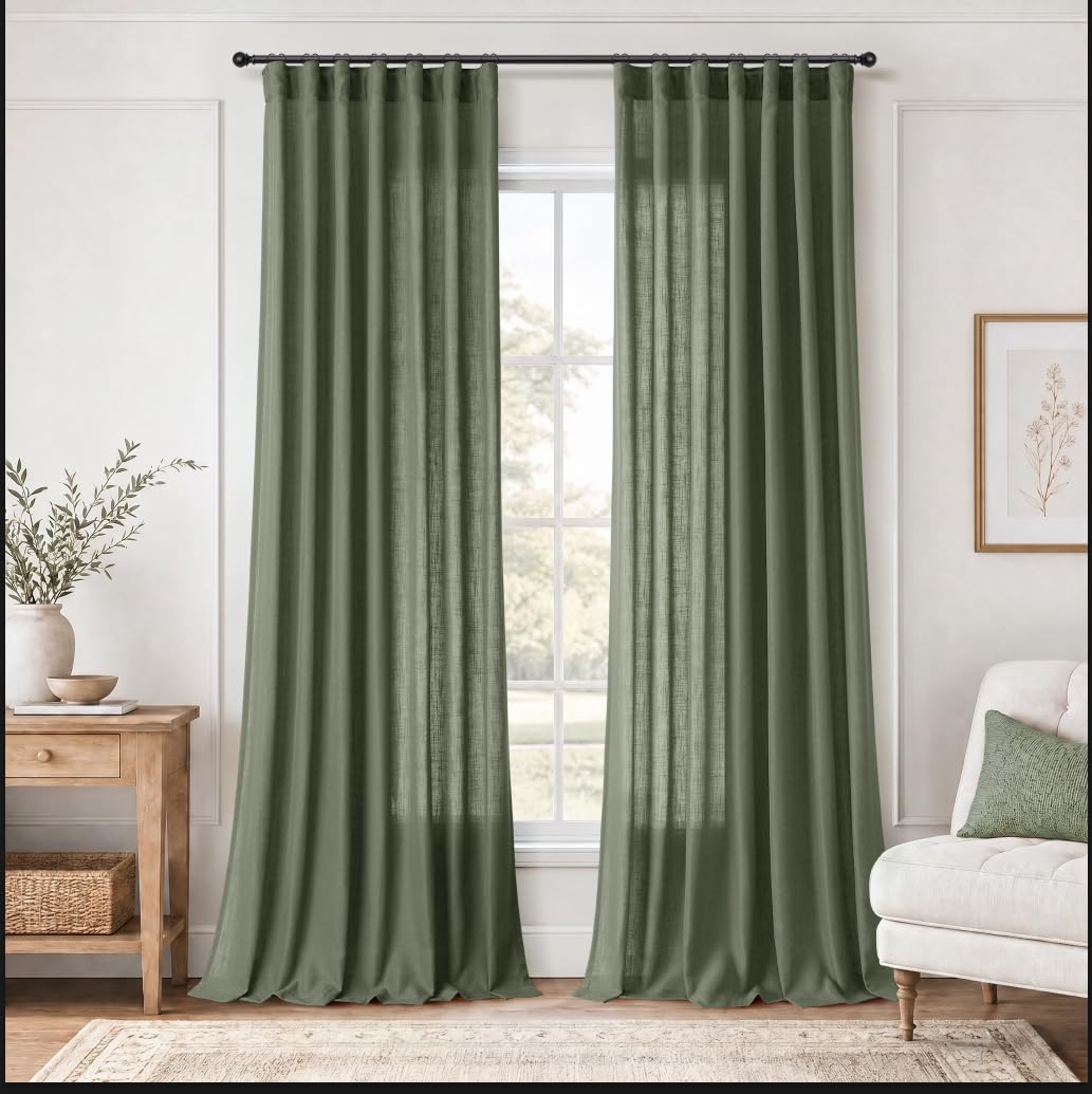 Jowels Natural Linen Curtains 84 Inches Long 2 Panels for Living Room