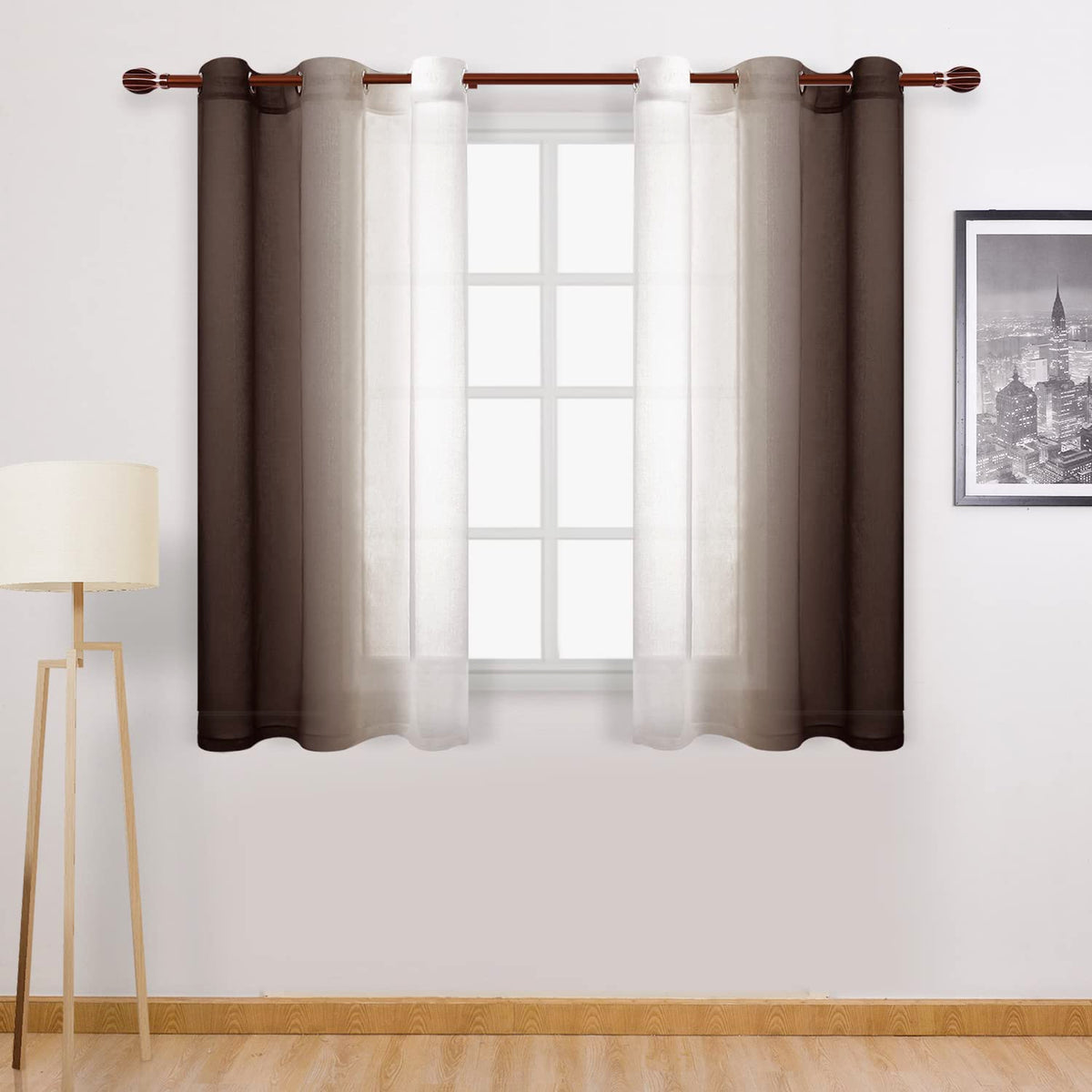 DWCN Blue Linen Ombre Sheer Curtains - Semi Voile Gradient Grommet Top Curtains for Bedroom and Living Room, Set of 2 Window Curtain Panels, 52 x 84 Inches Long, Denim Blue