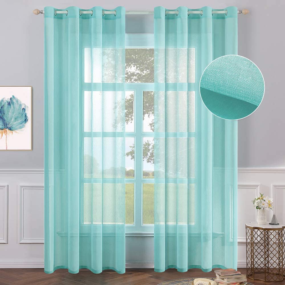 MIULEE Ivory Sheer Curtains Linen Textured Panels 54X84 Inches