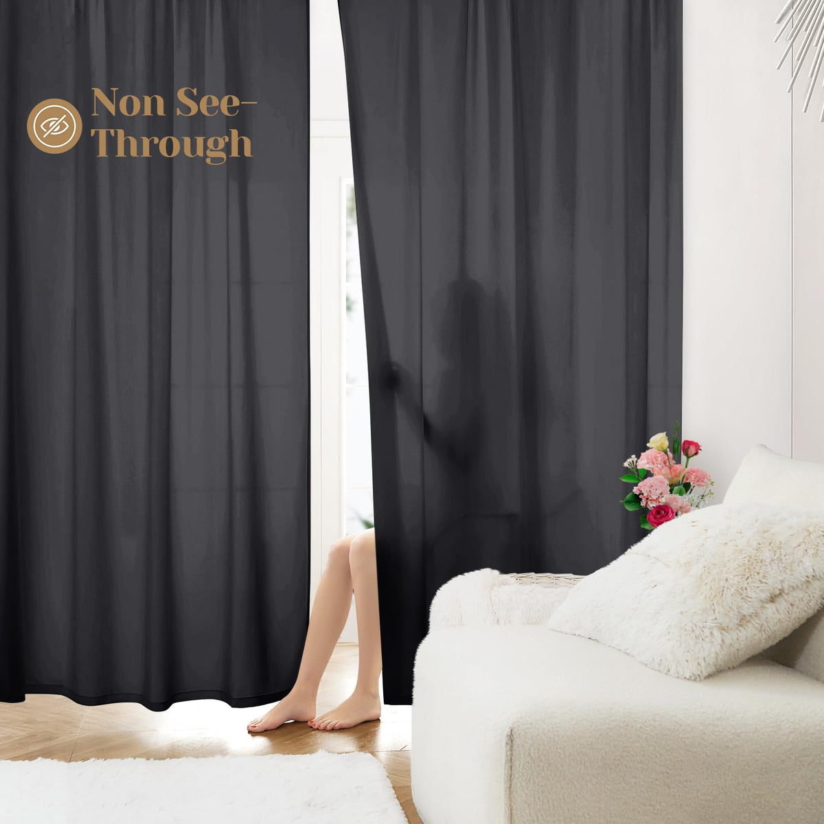 HOMEIDEAS Non-See-Through White Privacy Sheer Curtains, 52 X 96 Inches Long